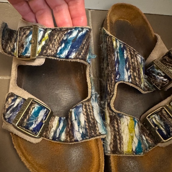 RARE BIRKENSTOCK  Size 41 U.S. Women's 10 Men's 8 Taupe Arizona Boho Yarn Multi - Picture 13 of 17